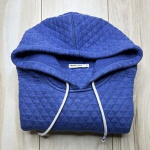 Marine Layer Corbet Quilted Pullover Hoodie Blue Women's Size Medium Argyle
